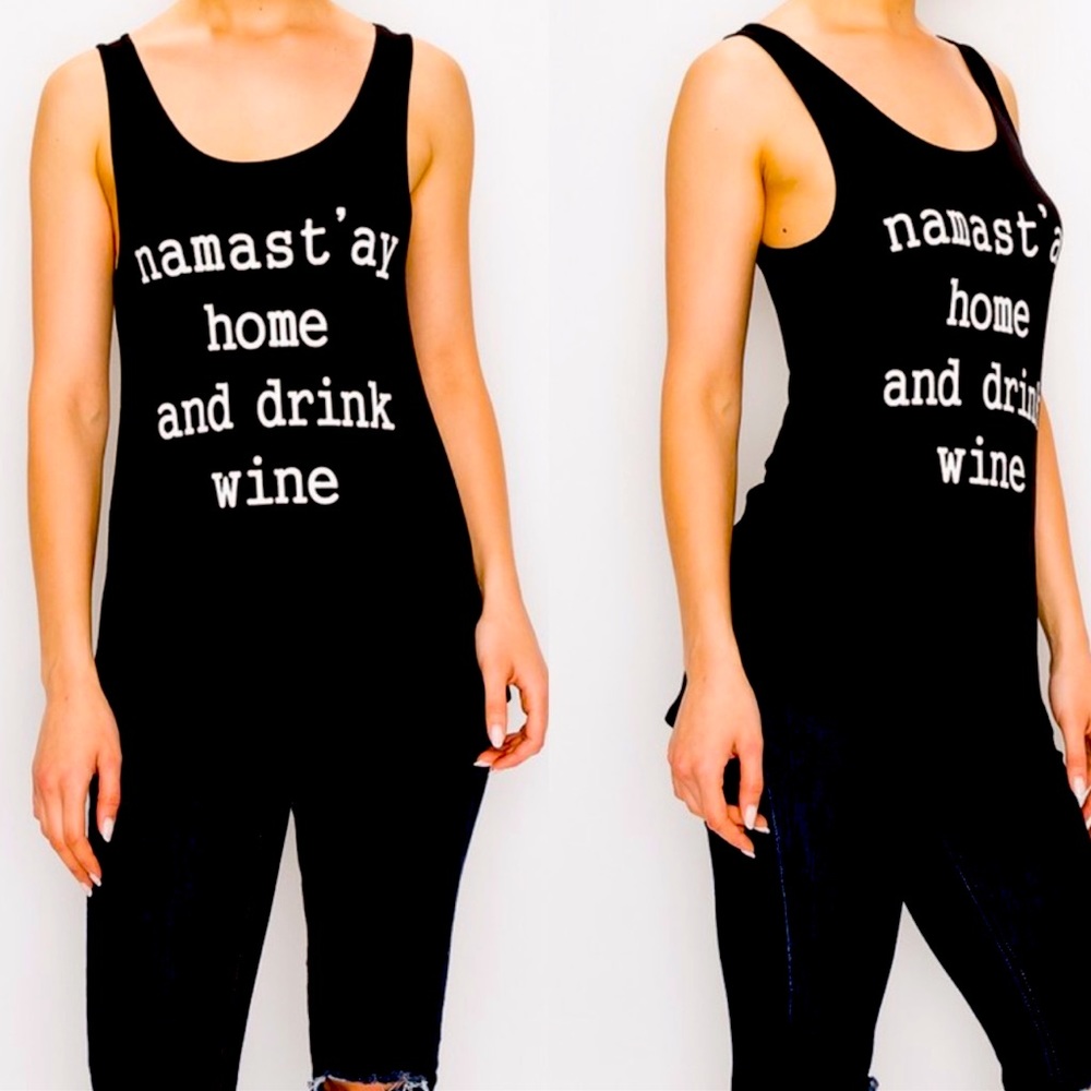 Namast’ay Home And Drink Wine Black Tank Top Sizes S M